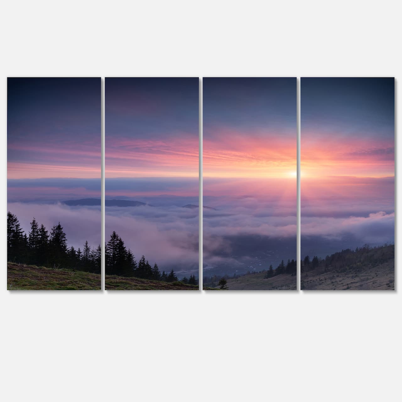 Designart - Sunrise in Purple Sky Over Mountains - Landscape Photography Canvas Print